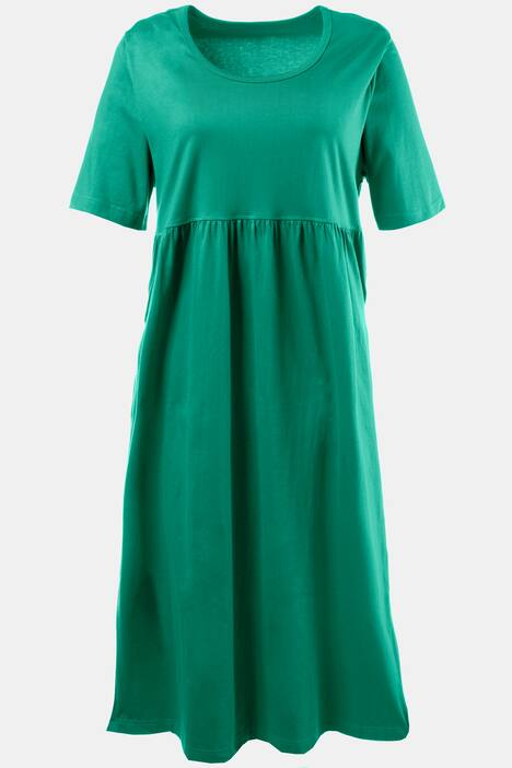 Gathered Easy Short Sleeve Cotton A-line Knit Dress