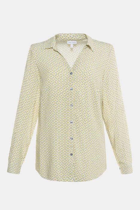 Hemdbluse, Retro-Muster, offener Hemdkragen, Viskose