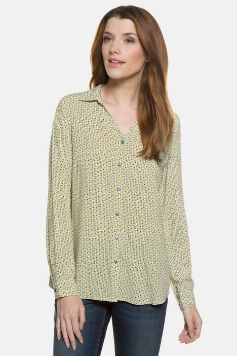 Hemdbluse, Retro-Muster, offener Hemdkragen, Viskose
