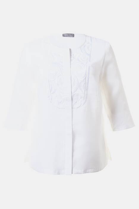 Embroidered Yoke Round Neck Linen Blouse