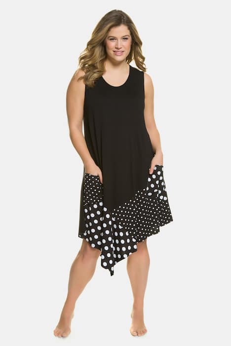 Polka Dot Handkerchief Hem Stretch Knit Lounge Dress