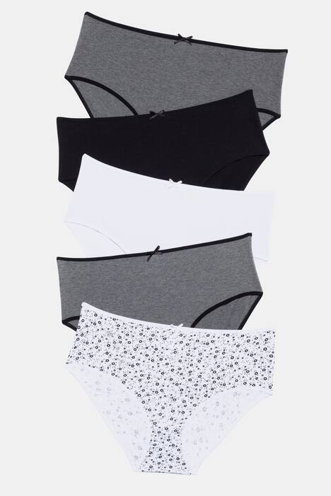 Slips, 5er-Pack, Blumen / schwarz / weiß / grau