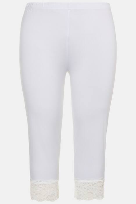 Lace Trim Elastic Waist Stretch Knit Capri