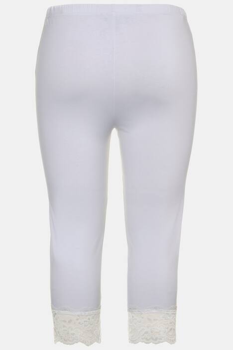 Lace Trim Elastic Waist Stretch Knit Capri