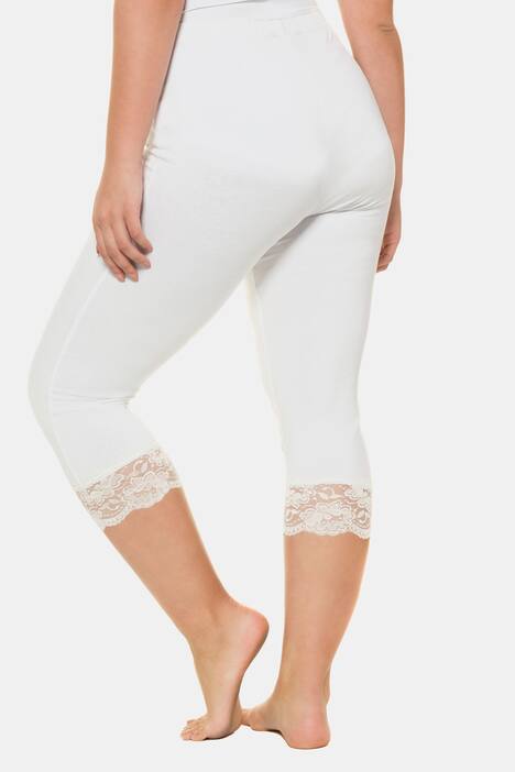 Lace Trim Elastic Waist Stretch Knit Capri