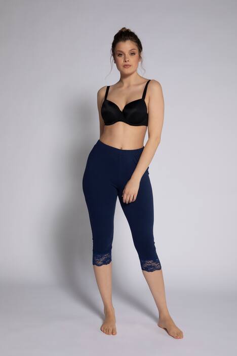 Lace Trim Elastic Waist Stretch Knit Capri