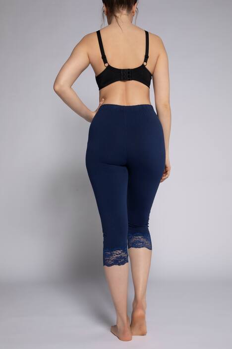 Lace Trim Elastic Waist Stretch Knit Capri
