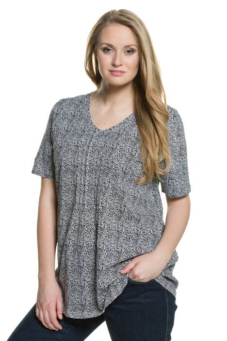 Pintuck Print Cotton Knit A-line Fit Short Sleeve Tee