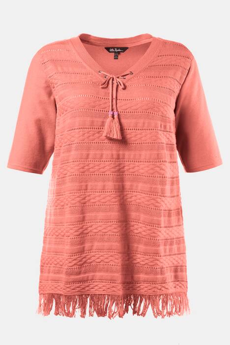 Pullover, Quastenband, Ajourmuster, Fransensaum