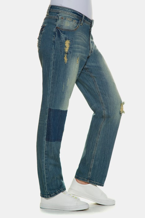 Patch Fray Boyfriend Fit 4 Pocket Stretch Jeans