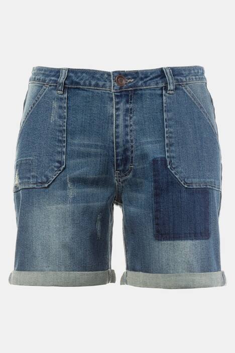 Denim Patch Cuffed Stretch Boyfriend Fit Shorts