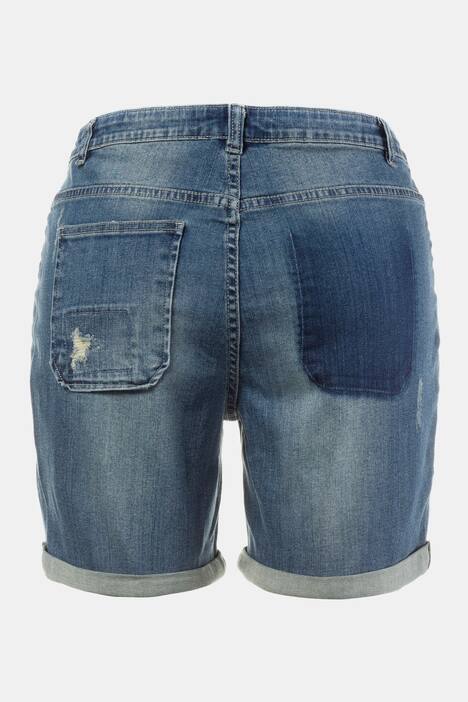 Denim Patch Cuffed Stretch Boyfriend Fit Shorts