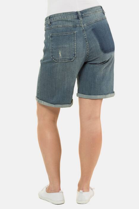 Denim Patch Cuffed Stretch Boyfriend Fit Shorts