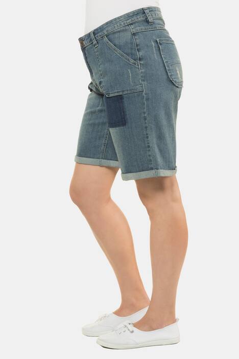 Denim Patch Cuffed Stretch Boyfriend Fit Shorts
