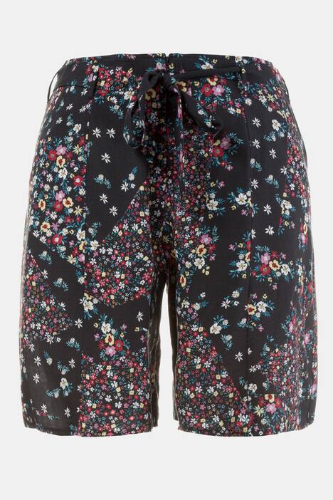 Tie Button Zipper Floral Print Slash Pocket Shorts