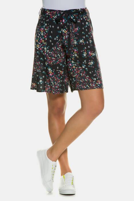 Tie Button Zipper Floral Print Slash Pocket Shorts