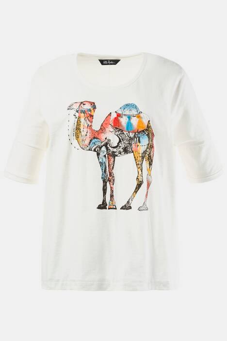 T-Shirt, Dromedar-Motiv, Oversized, Krempelriegel, Quasten