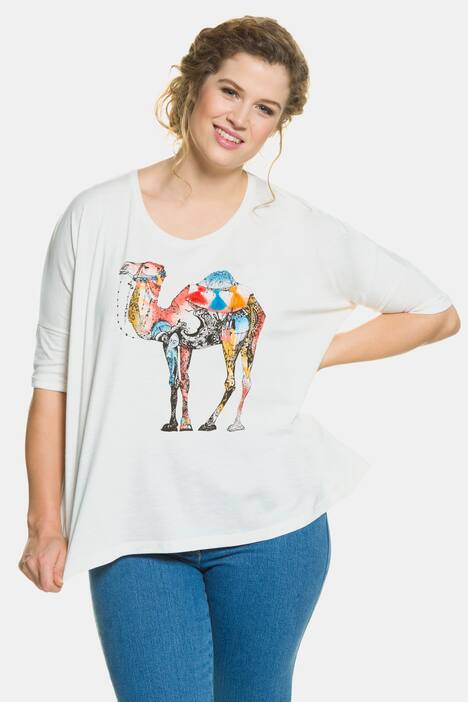 T-Shirt, Dromedar-Motiv, Oversized, Krempelriegel, Quasten