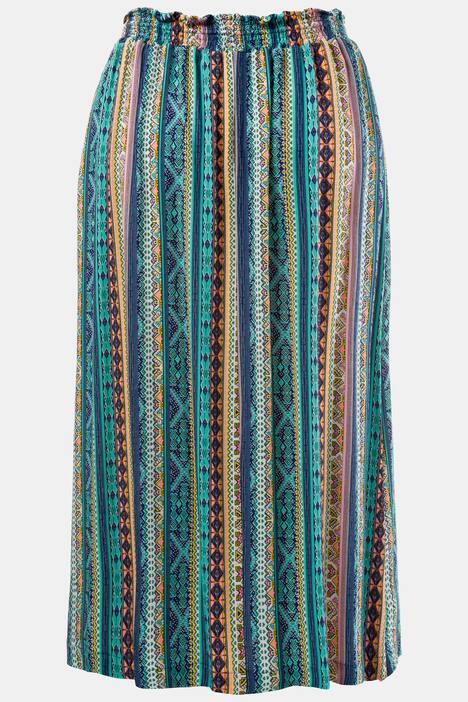 Tropical Stripe Elastic Waist Pocket Skirt
