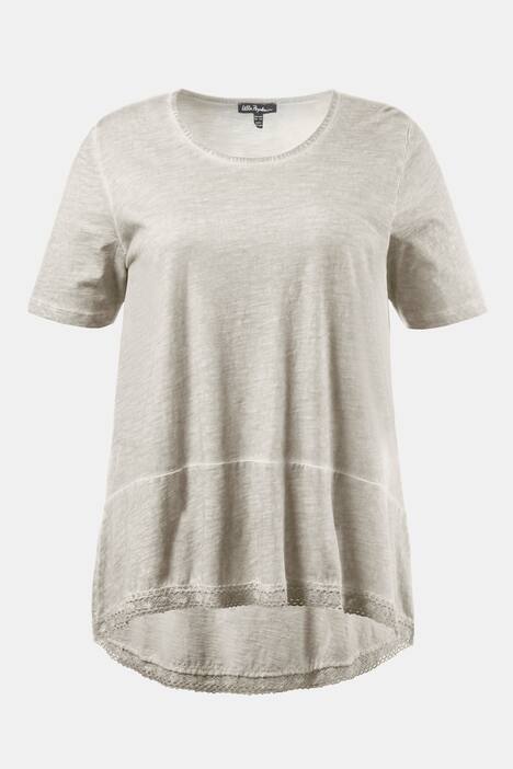 Lace Trim Curved Hem A-line Fit Cotton Tee