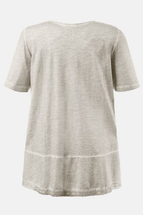 Lace Trim Curved Hem A-line Fit Cotton Tee