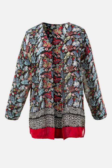Floral Border Print Viscose Long Sleeve Jacket Blouse