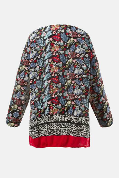 Floral Border Print Viscose Long Sleeve Jacket Blouse