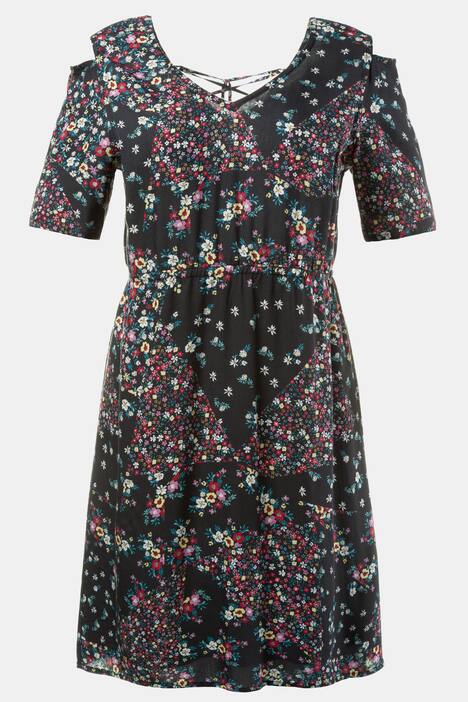 Kleid, Schulter-Ausschnitt, Schnürung hinten, V-Ausschnitt, Halbarm