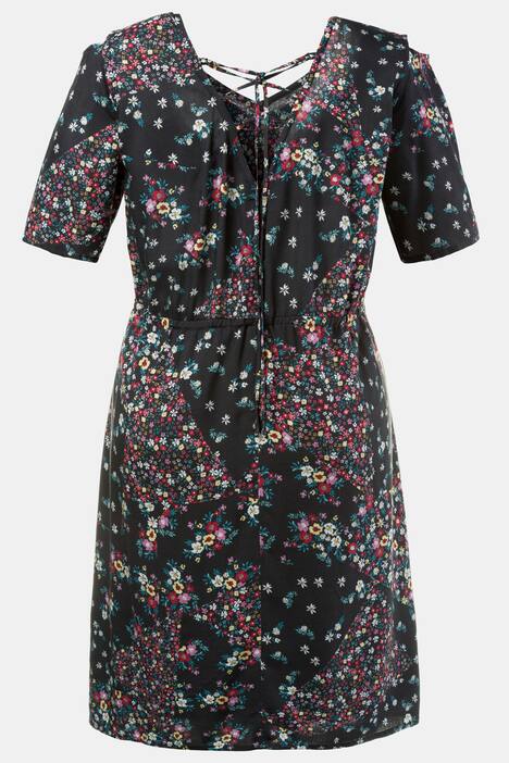 Kleid, Schulter-Ausschnitt, Schnürung hinten, V-Ausschnitt, Halbarm