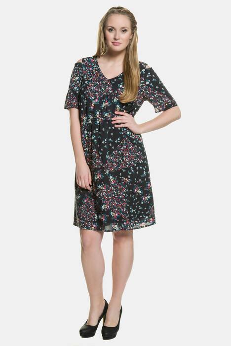 Kleid, Schulter-Ausschnitt, Schnürung hinten, V-Ausschnitt, Halbarm