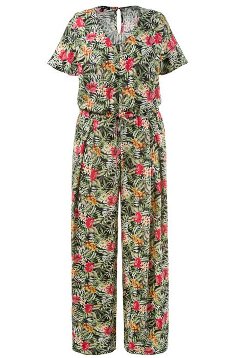 Floral Fern Print Short Sleeve Viscose Jumpsuit