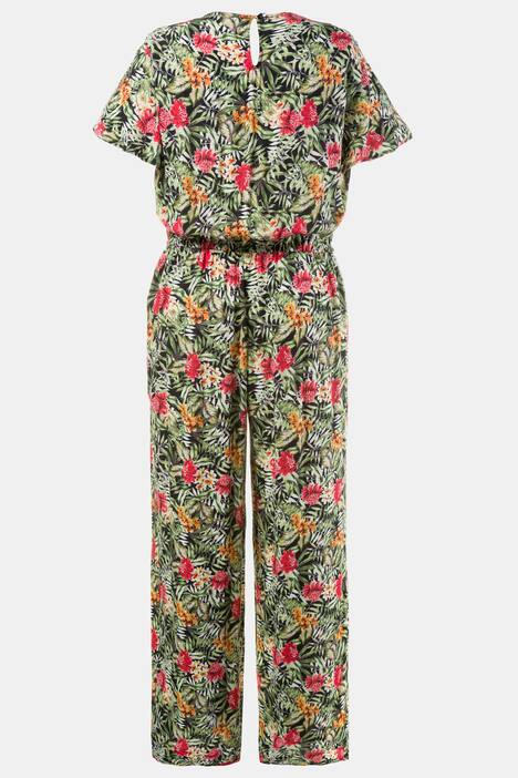 Floral Fern Print Short Sleeve Viscose Jumpsuit