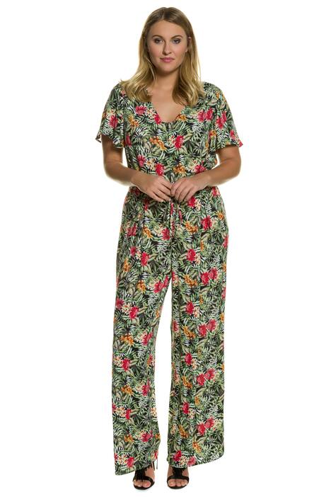 Floral Fern Print Short Sleeve Viscose Jumpsuit