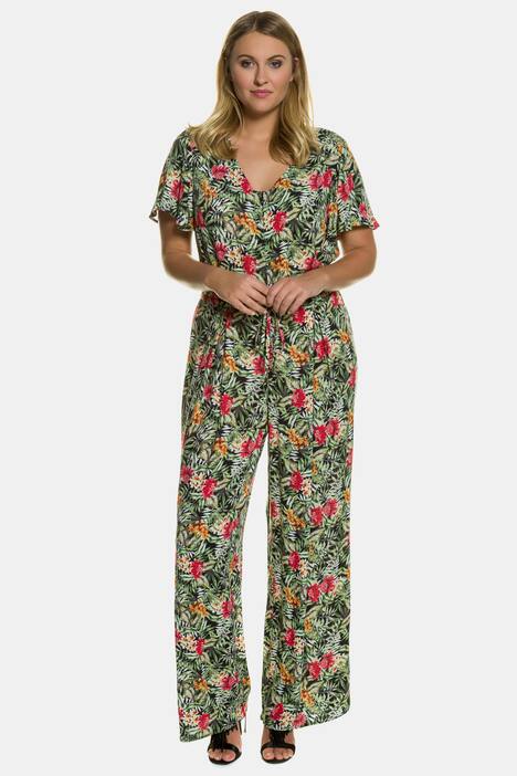 Floral Fern Print Short Sleeve Viscose Jumpsuit