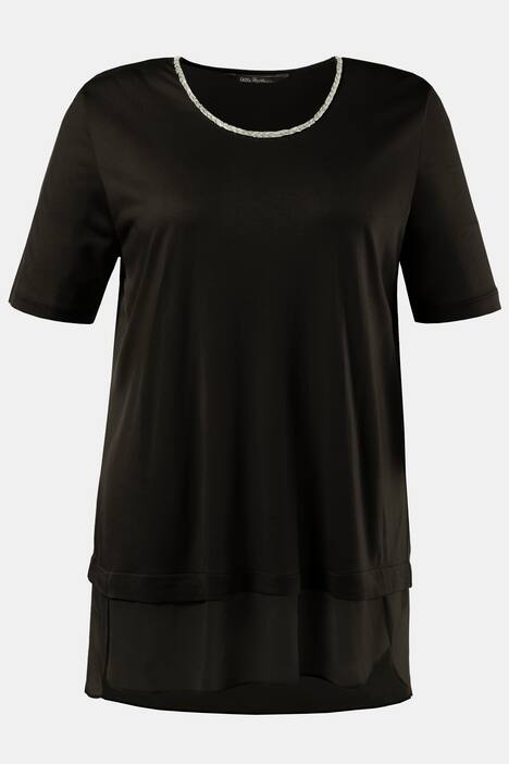 T-Shirt, verzierter Ausschnitt, hinten länger