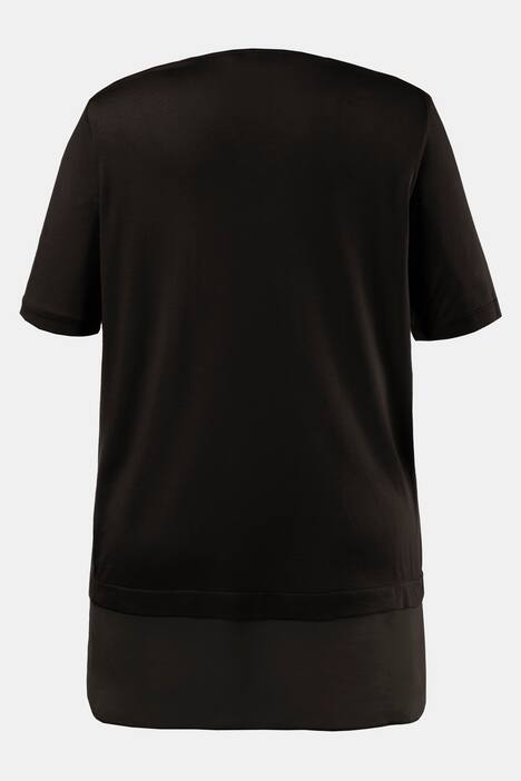 T-Shirt, verzierter Ausschnitt, hinten länger