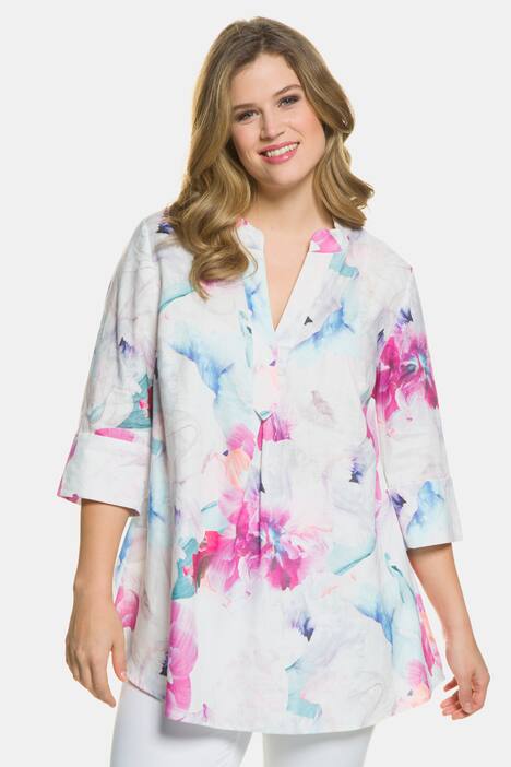 Leinentunika, XL-Blüten, A-Line, reines Leinen, Selection