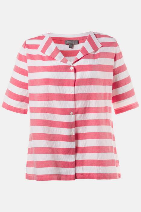 Fold Collar Button Front Stripe Blouse