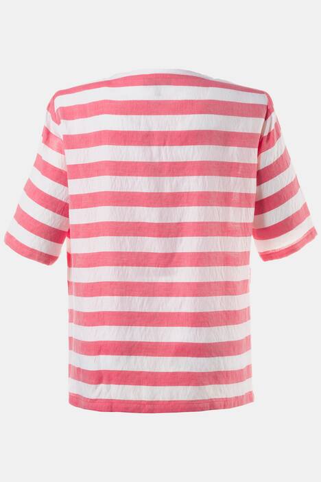 Fold Collar Button Front Stripe Blouse