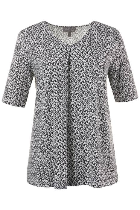 Shirt, gemustert, Classic, Zierfalte, V-Ausschnitt