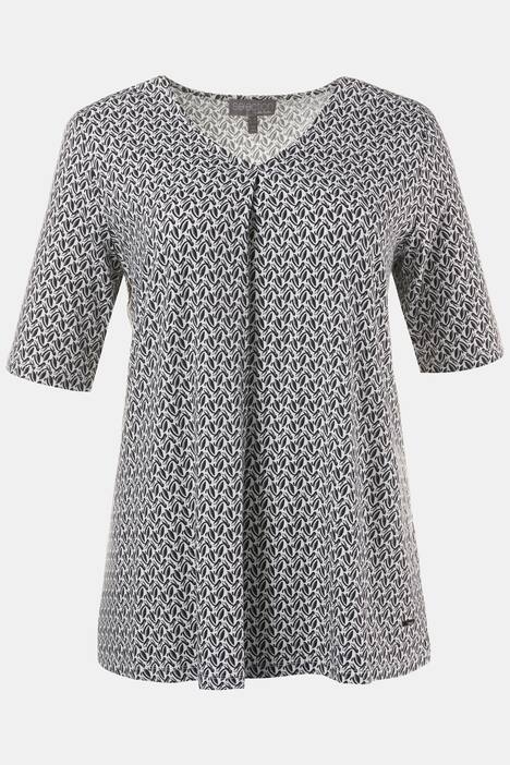 Pleat Front Leaf Print Stretch Classic Fit Knit Top