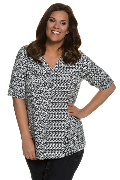 Shirt, gemustert, Classic, Zierfalte, V-Ausschnitt
