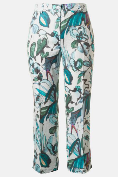 Leinenhose Sophie, Aquarellblüten, Bügelfalten