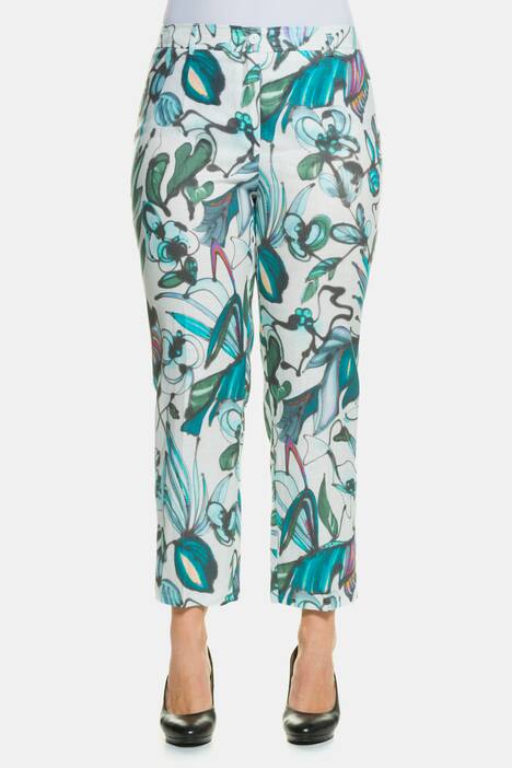 Leinenhose Sophie, Aquarellblüten, Bügelfalten