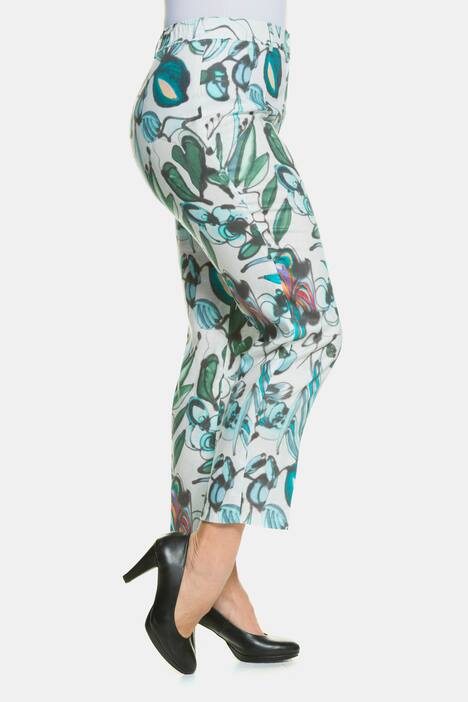 Leinenhose Sophie, Aquarellblüten, Bügelfalten