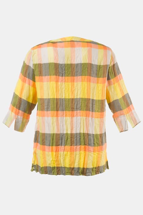 Safari Tones Plaid V-Neck Crinkle Blouse