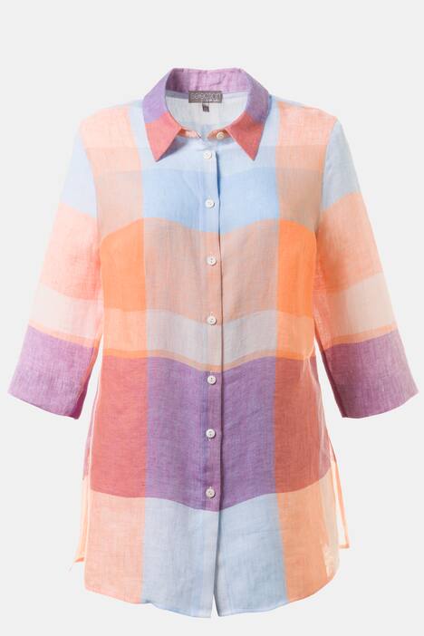 Pastel Plaid Button Front Linen Blouse