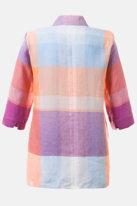 Pastel Plaid Button Front Linen Blouse