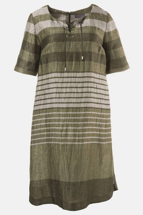 Leinencrash-Kleid, Schnürung, Streifendesign, Reißverschluss hinten