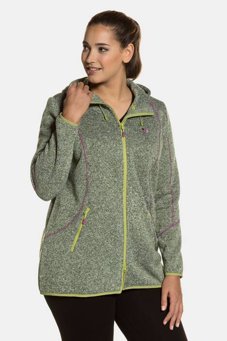 Strickfleecejacke, Melange-Optik, Ziernähten